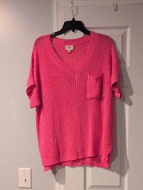 BiBi Women's Oversized Hot Pink V-Neck Knit Top